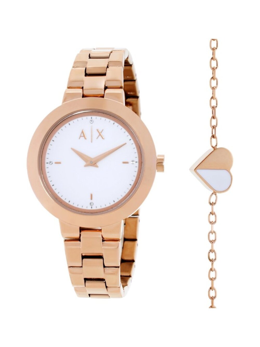 NWT Armani Exchange Quartz White Dial Ladies Watch and Bracelet Set